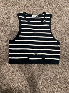 Sleeveless Black & White Striped Ribbed Tank